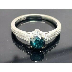 Blue & White Diamond Engagement Ring 1.00ctw 14k White Gold Women's Size…